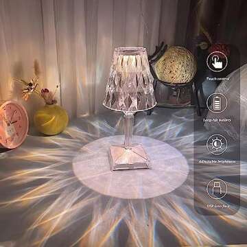 Leroxo Portable Crystal Diamond Table Lamp,3 Color Touch Control Rechargeable Lamp,Acrylic Modern Style Crystal Bedside Lamp,Wireless Night Light,3-Levels Brightness Room Decor Desk Lamp