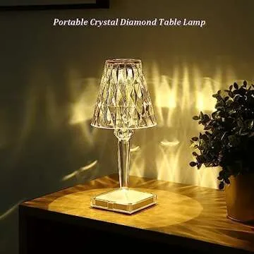 Leroxo Portable Crystal Diamond Table Lamp,3 Color Touch Control Rechargeable Lamp,Acrylic Modern Style Crystal Bedside Lamp,Wireless Night Light,3-Levels Brightness Room Decor Desk Lamp