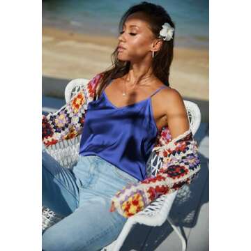 Ekouaer Satin Tank Top Women's Silk Cami V Neck