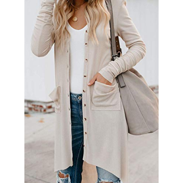 Stylish Naggoo Women Long Button Cardigan with Pockets