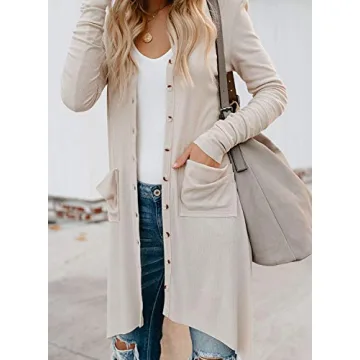Stylish Naggoo Women Long Button Cardigan with Pockets