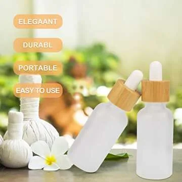4 Pack Frosted Glass Dropper Bottles,Essential Oil Bottles With Eye Dropper And Bamboo Lids Perfume Sample Vials Essence Liquid Cosmetic Containers (30ml/1oz)
