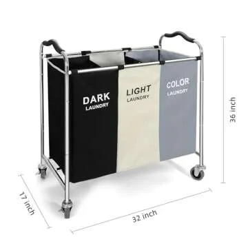 Laundry Basket with Wheels, 240L Laundry Hamper with 3 Clothes Hamper Bag for Dirty Clothes|Toys|Blanket in laundry room/living room/closet storage and organization (Grey)