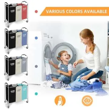 Laundry Basket with Wheels, 240L Laundry Hamper with 3 Clothes Hamper Bag for Dirty Clothes|Toys|Blanket in laundry room/living room/closet storage and organization (Grey)