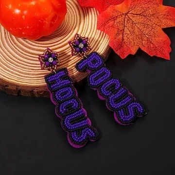CEALXHENY Halloween Earrings Beaded Boo Earrings for Women Spooky Ghost Pumpkin Drop Dangle Earrings Handmade Gothic Costume Party Earrings Holiday Festive Jewelry Gifts (Hocus Pocus 2)