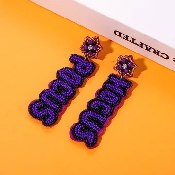 CEALXHENY Halloween Earrings Beaded Boo Earrings for Women Spooky Ghost Pumpkin Drop Dangle Earrings Handmade Gothic Costume Party Earrings Holiday Festive Jewelry Gifts (Hocus Pocus 2)