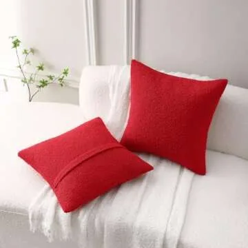 FUTEI Pack of 2 Red Boucle Accent Decorative Throw Pillow Covers,18x18 Inch Soft Solid Textured Cushion Case,Home Decor for Couch Bed Living Room