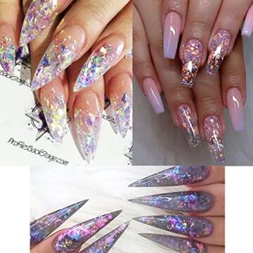 12 Colors Holographic Nail Art Glitter Sequins Iridescent Ice Slag Nail Glitter Flakes Irregular Mermaid Nail Sequins Colorful Fluorescent Glass Paper Nail Decoration for Face Hand Body Make-up DIY