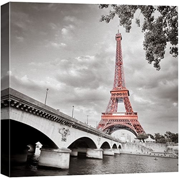wall26 Canvas Print Wall Art Pop of Color Red Eiffel Tower in Paris Architecture & Maps Cities Photo...