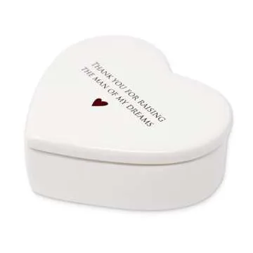 Susabella - Mother of the Groom Gift or Mother's Day Gift for Mother-in-law, Ceramic Heart Keepsake Box with Lid and Jewelry Box - Thank you for Raising the Man of My Dreams