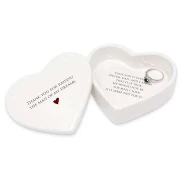 Susabella - Mother of the Groom Gift or Mother's Day Gift for Mother-in-law, Ceramic Heart Keepsake Box with Lid and Jewelry Box - Thank you for Raising the Man of My Dreams