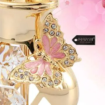 Valentine's Day Gift for Women, Girlfriend - Matashi Crystal Flowers Bouquet, 24K Gold Plated Figurines Table Centerpiece Gift for Her, Mom, Daughter, Grandma, Aunt - Decorative Butterfly Studded Gift