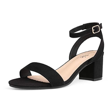 DREAM PAIRS Women's Open Toe Ankle Strap Chunky Heels Sandal - Black/Suede - 8.5