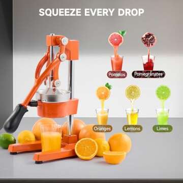 CO-Z Hand Press Juicer Machine, Manual Orange Juicer and Professional Citrus Juicer for Orange Juice Pom Lime Lemon Juice, Commercial Lemon Squeezer and Orange Crusher, Easy to Clean, Orange