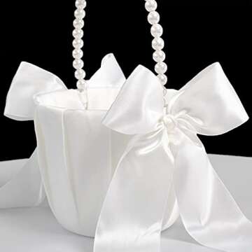 ATAILOVE Flower Girl Basket and Pearl Handle for Weddings - Cute Cherish Fairy Flower Baskets (Ivory...