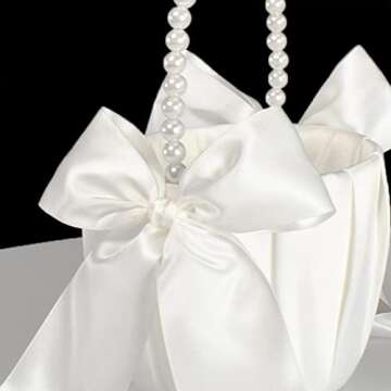 ATAILOVE Flower Girl Basket and Pearl Handle for Weddings - Cute Cherish Fairy Flower Baskets (Ivory)