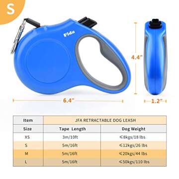 Fida Retractable Dog Leash, 16 ft Dog Walking Leash for Small Dogs up to 26lbs, Soft Grip, Tangle Free, Blue
