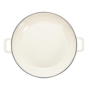 Amazon Basics Enameled Cast Iron Covered Round Casserole Skillet with Lid for Oven, 3.3-Quart, White