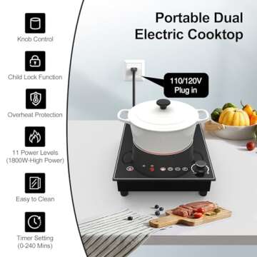Electric Cooktop,1800W Electric Stove Top with LED Touch and Knob Control,Single Burner Electric Coo...