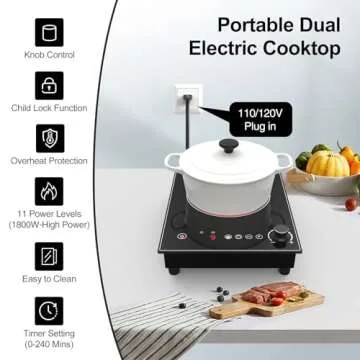 Electric Cooktop,1800W Electric Stove Top with LED Touch and Knob Control,Single Burner Electric Coo...