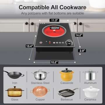 Electric Cooktop,1800W Electric Stove Top with LED Touch and Knob Control,Single Burner Electric Cooktop L9 Power Levels, Kids Lock & Timer,110V Portable Induction Cooktop for Home Camping.