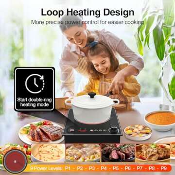 Electric Cooktop,1800W Electric Stove Top with LED Touch and Knob Control,Single Burner Electric Cooktop L9 Power Levels, Kids Lock & Timer,110V Portable Induction Cooktop for Home Camping.