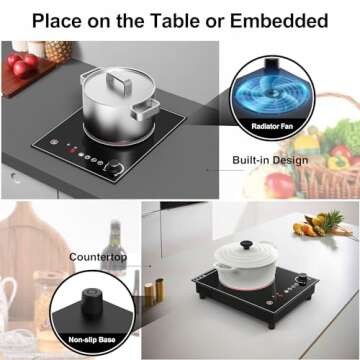 Electric Cooktop,1800W Electric Stove Top with LED Touch and Knob Control,Single Burner Electric Cooktop L9 Power Levels, Kids Lock & Timer,110V Portable Induction Cooktop for Home Camping.