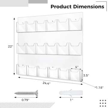 18 Pockets Acrylic Brochure Pamphlet Holder Wall Mount, 4 inches Pocket Brochure Display Stand, Pamp...
