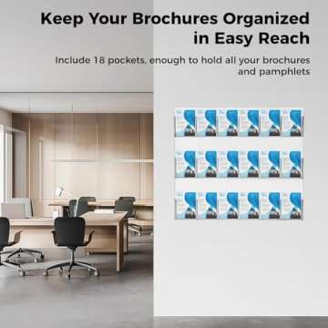 18 Pockets Acrylic Brochure Pamphlet Holder Wall Mount, 4 inches Pocket Brochure Display Stand, Pamphlet Display Stand Wall Mount, Clear Plastic Trifold Flyer Rack Literature Holder
