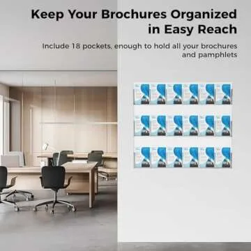 18 Pockets Acrylic Brochure Pamphlet Holder Wall Mount, 4 inches Pocket Brochure Display Stand, Pamphlet Display Stand Wall Mount, Clear Plastic Trifold Flyer Rack Literature Holder