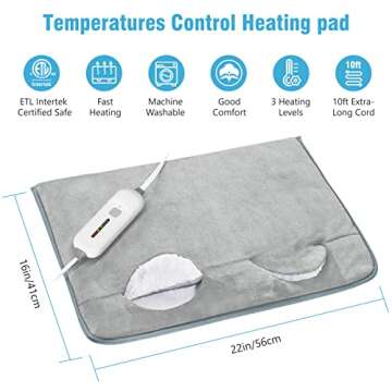 Electric Heated Foot Warmer Soft Flannel Foot Heater with 2h Auto Off & 3 Heat Levels Full Body Use Heating Pad for Feet, Abdomen, Cramps, Pain Relief Pocket Design 16" x 22" Grey