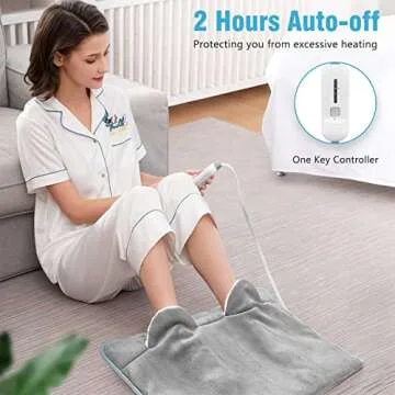 Electric Heated Foot Warmer Soft Flannel Foot Heater with 2h Auto Off & 3 Heat Levels Full Body Use Heating Pad for Feet, Abdomen, Cramps, Pain Relief Pocket Design 16" x 22" Grey