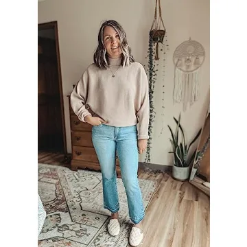 ZESICA Women's Fall Turtleneck Batwing Long Sleeve Ribbed Knit Casual Soft Pullover Sweater Jumper Top,Khaki,Medium