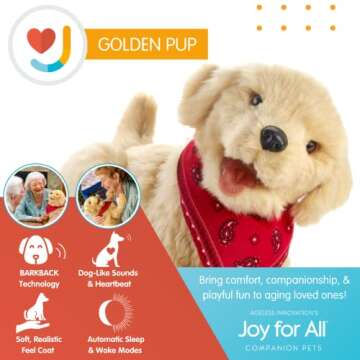 JOY FOR ALL Ageless Innovation Companion Pet for Seniors - Lifelike Animatronic Dog - Realistic Soft-Touch Coat & Heartbeat - Therapy Stuffed Animal - Toy for Alzheimer's & Dementia - Golden Pup