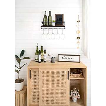 Mkono Wall Mounted Wine Rack - Bottle & Glass Holder Wood Rustic Floating Racks with Stemware Hanger...