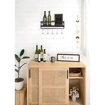 Mkono Wall Mounted Wine Rack - Bottle & Glass Holder Wood Rustic Floating Racks with Stemware Hanger...