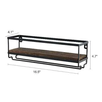 Mkono Wall Mounted Wine Rack - Bottle & Glass Holder Wood Rustic Floating Racks with Stemware Hanger Modern Plants Photos Wine Bottles Display Wall Storage Shelf for Kitchen Dining Room Home Bar