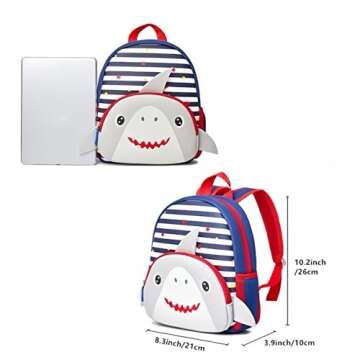 KK CRAFTS Preschool Backpack Toddler Neoprene Animal Schoolbag Lunch backpack for Kids Boys Girls(Grey Shark)