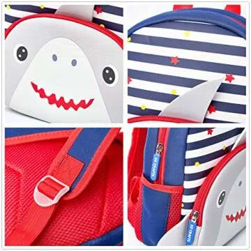 KK CRAFTS Preschool Backpack Toddler Neoprene Animal Schoolbag Lunch backpack for Kids Boys Girls(Grey Shark)