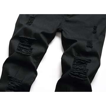 Boys' Stretch Straight Fit Denim Cotton Skinny Distressed Jeans Fashion Pants for Kids Age 10 Black