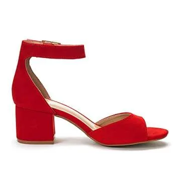 DREAM PAIRS Womens Chunkle Low Heel Pump Ankle Strap Dress Sandal,Size 6.5,Red,CHUNKLE