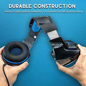VersionTECH. Gaming Headset for PS5/ PS4/ Xbox One/PC, Noise Canceling Over-Ear Headphones with Mic, LED Lights & Volume Console for Xbox 1 S/X, Playstation 5/4/Slim/Pro, Switch, Computer -Blue