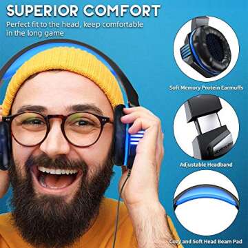 VersionTECH. Gaming Headset for PS5/ PS4/ Xbox One/PC, Noise Canceling Over-Ear Headphones with Mic, LED Lights & Volume Console for Xbox 1 S/X, Playstation 5/4/Slim/Pro, Switch, Computer -Blue