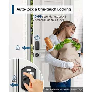 TEEHO TE001K Keyless Entry Door Lock with Handle - Electronic Keypad Deadbolt with Door Knob - Deadbolt Smart Lock for Front Door - Auto Lock - Easy Installation - Matte Black