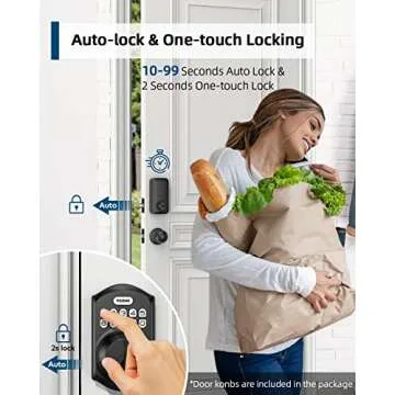 TEEHO TE001K Keyless Entry Door Lock with Handle - Electronic Keypad Deadbolt with Door Knob - Deadbolt Smart Lock for Front Door - Auto Lock - Easy Installation - Matte Black