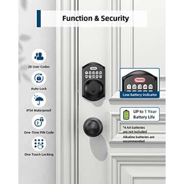 TEEHO TE001K Keyless Entry Door Lock with Handle - Electronic Keypad Deadbolt with Door Knob - Deadbolt Smart Lock for Front Door - Auto Lock - Easy Installation - Matte Black