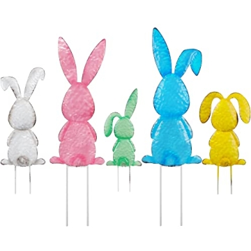 Joliyoou Easter Yard Signs, Set of 5 Metal Easter Bunny Stakes, Assorted Colorful Standing Rabbits S...