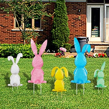 Joliyoou Vibrant Metal Easter Bunny Stakes for Gardens