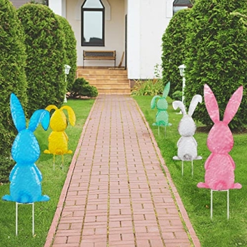 Joliyoou Vibrant Metal Easter Bunny Stakes for Gardens