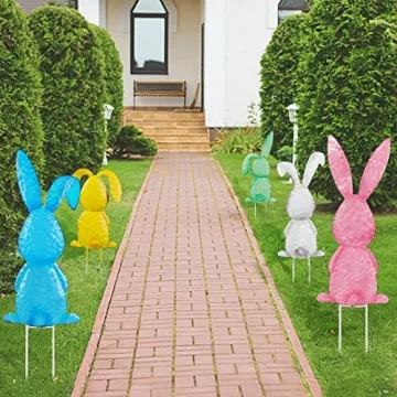 Joliyoou Vibrant Metal Easter Bunny Stakes for Gardens